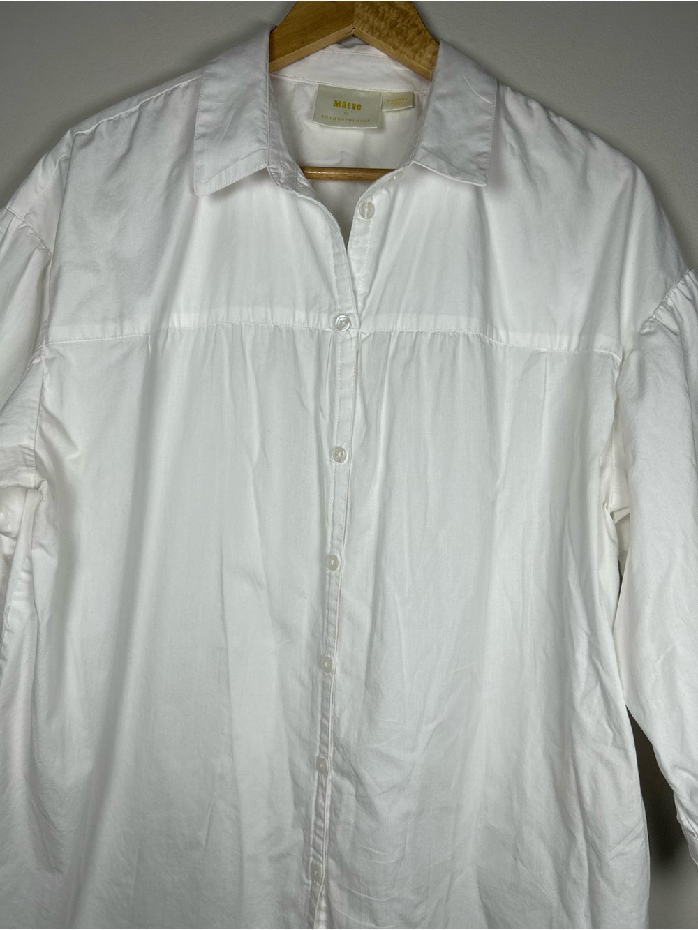 Maeve Anthropologie Poplin Puff Sleeve Button Down 100% Cotton White Shirt - Picture 12 of 15
